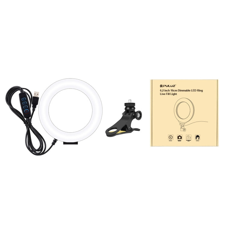 PULUZ 6.2 inch 16cm Ring Selfie Light 3 Modes USB Dimmable Dual Color Temperature LED Curved Vlogging Photography Video Lights with Monitor Clip Holder(Black)