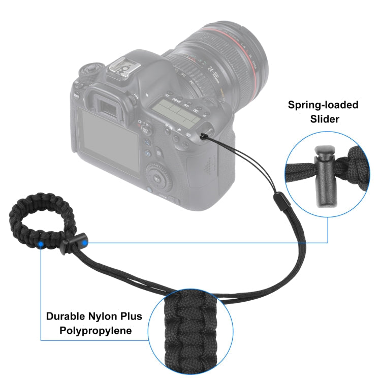 PULUZ Braided Sport Anti-lost Camera Adjustable Wrist Strap (Black)