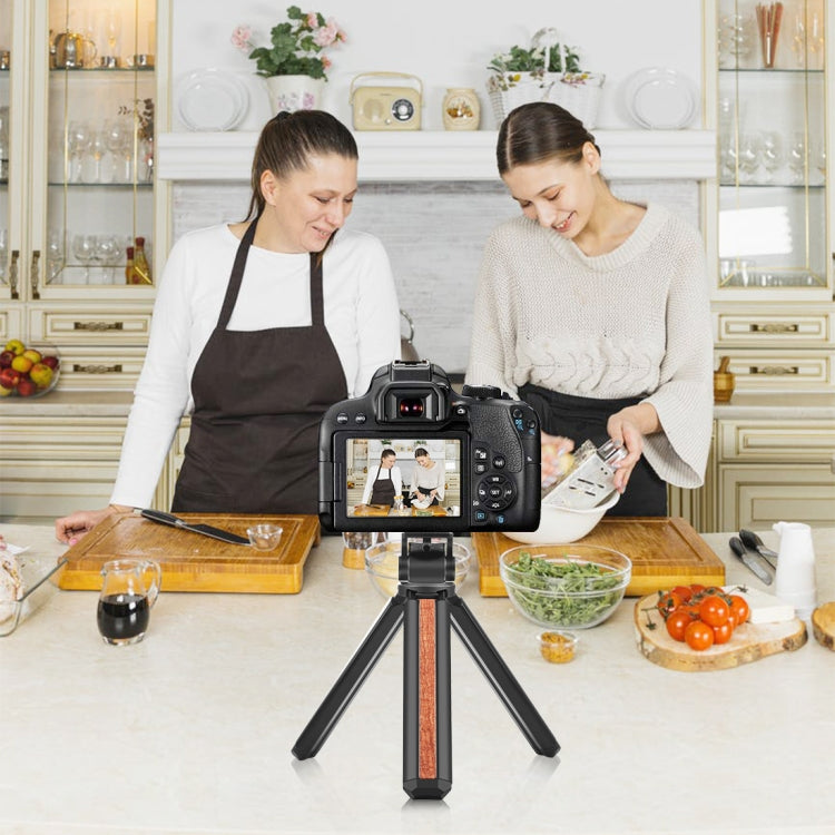 PULUZ Inlaid Wood Desktop Vlogging Live Tripod Holder with Tripod Head (Black)