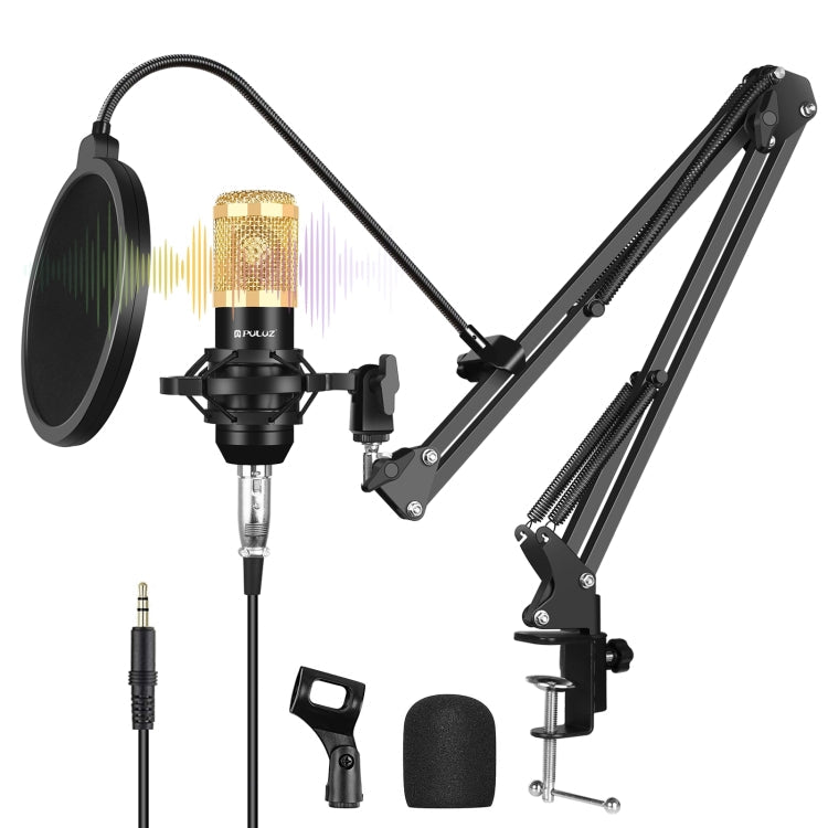 PULUZ Condenser Microphone Studio Kit with Scissor Arm, Shock Mount, and USB Sound Card (Gold)