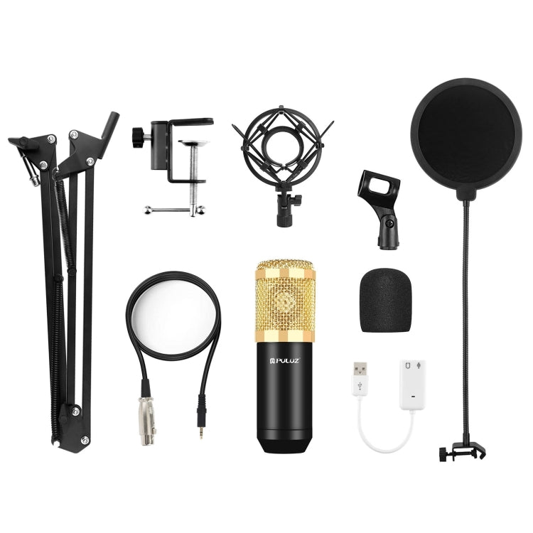 PULUZ Condenser Microphone Studio Kit with Scissor Arm, Shock Mount, and USB Sound Card (Gold)