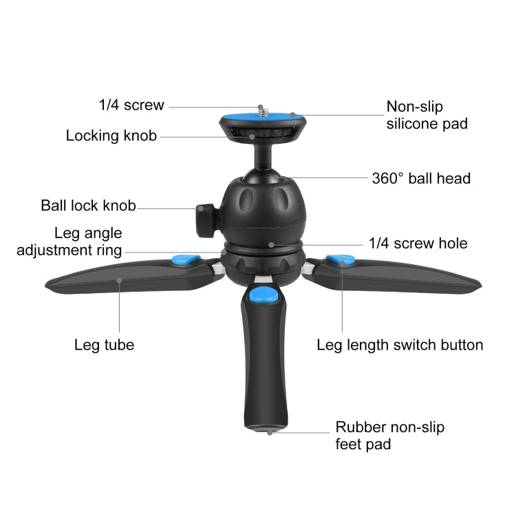 PULUZ Mini VLOG Live Stabilizer Stand Tripod with Phone Clamp for Smartphones (Blue)