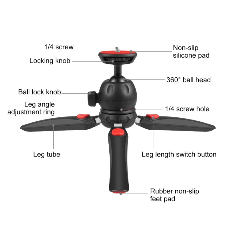 PULUZ Mini VLOG Live Stabilizer Stand Tripod with Phone Clamp for Smartphones (Red)
