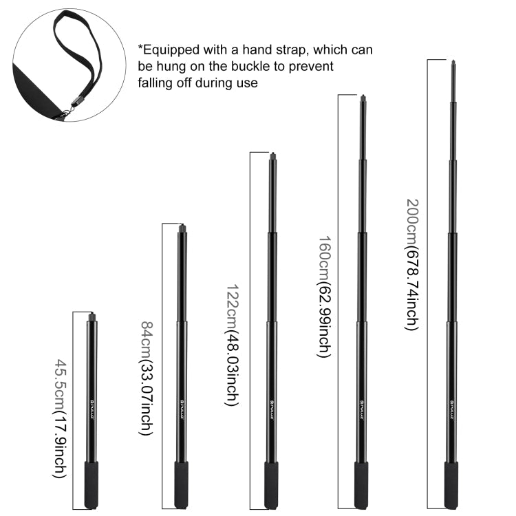 PULUZ 2m Metal Selfie Stick Monopod  for Insta360 One RS / X2 / X3 / X4 (Black)