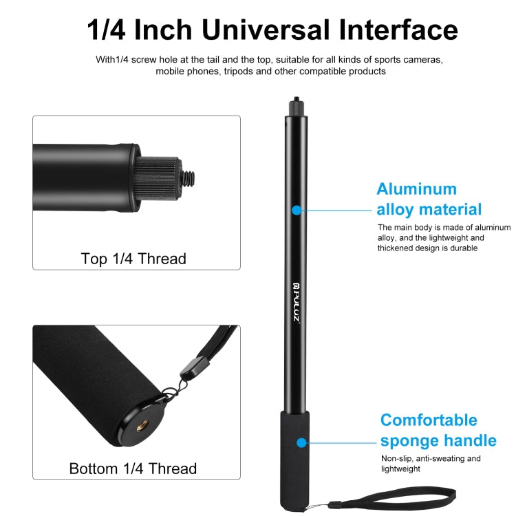 PULUZ 2m Metal Selfie Stick Monopod  for Insta360 One RS / X2 / X3 / X4 (Black)