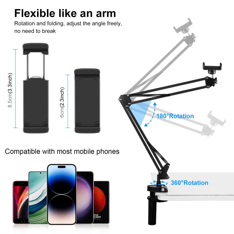PULUZ Live Broadcast Desktop Articulating Arm Holder with Phone Clamp (Black)