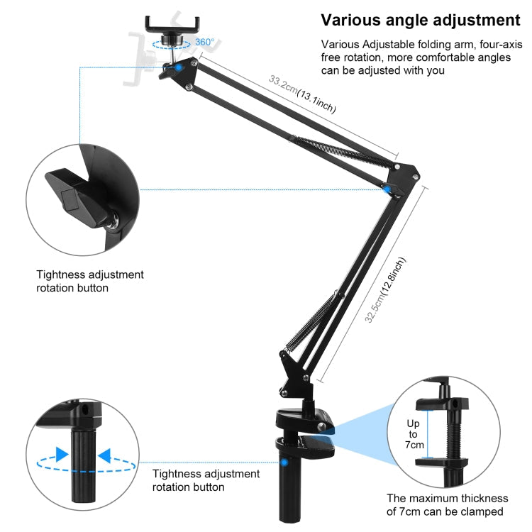 PULUZ Live Broadcast Desktop Articulating Arm Holder with Phone Clamp (Black)
