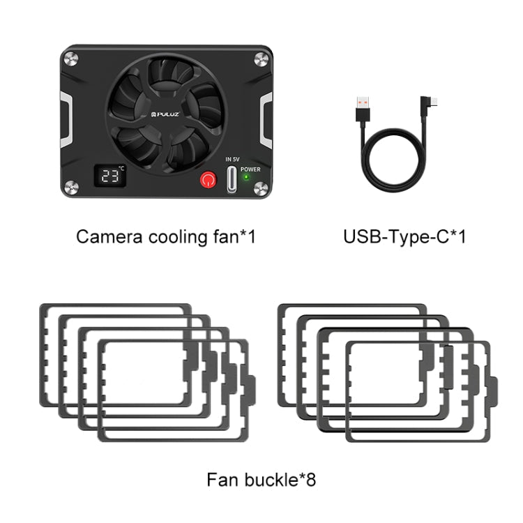 PULUZ Camera Cooling Fan Semiconductor Radiator with LCD Display for Sony / Canon / FUJIFILM / Nikon Cameras (Black)