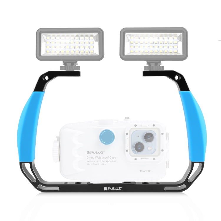 PULUZ Dual Silicone Handles Aluminium Alloy Underwater Diving Rig for GoPro, Other Action Cameras and  Smartphones (Blue)