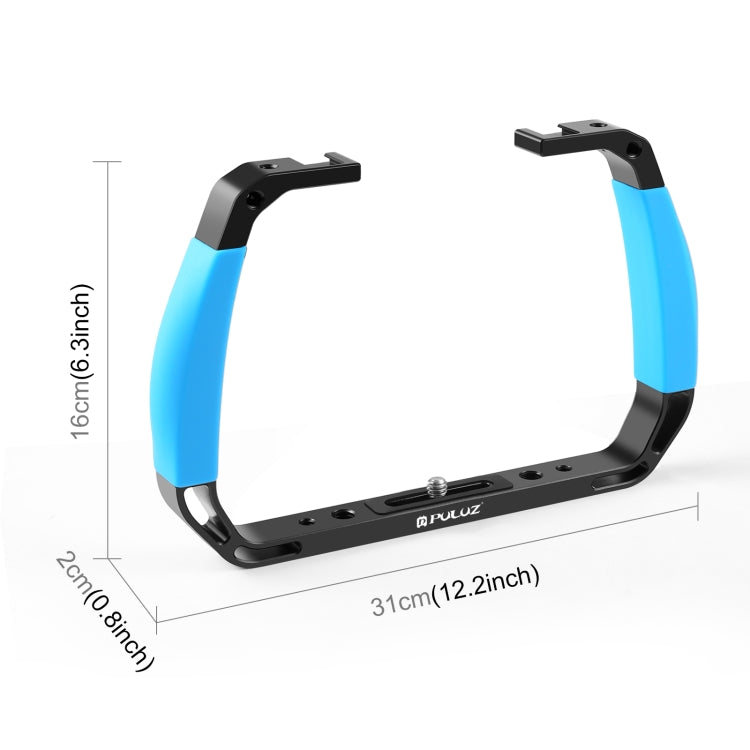 PULUZ Dual Silicone Handles Aluminium Alloy Underwater Diving Rig for GoPro, Other Action Cameras and  Smartphones (Blue)