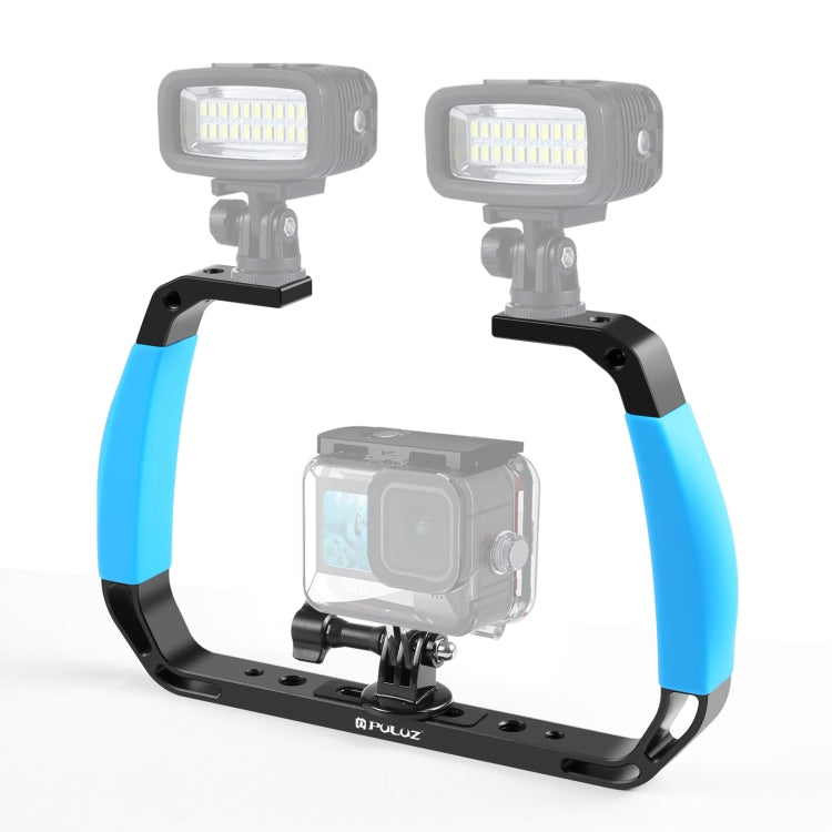PULUZ Dual Silicone Handles Aluminium Alloy Underwater Diving Rig for GoPro, Other Action Cameras and  Smartphones (Blue)