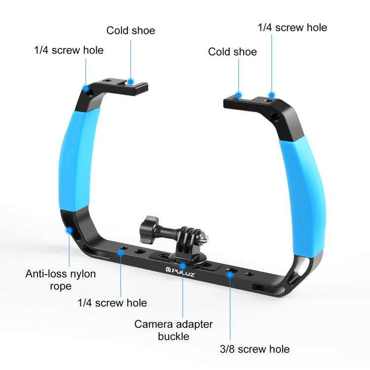 PULUZ Dual Silicone Handles Aluminium Alloy Underwater Diving Rig for GoPro, Other Action Cameras and  Smartphones (Blue)