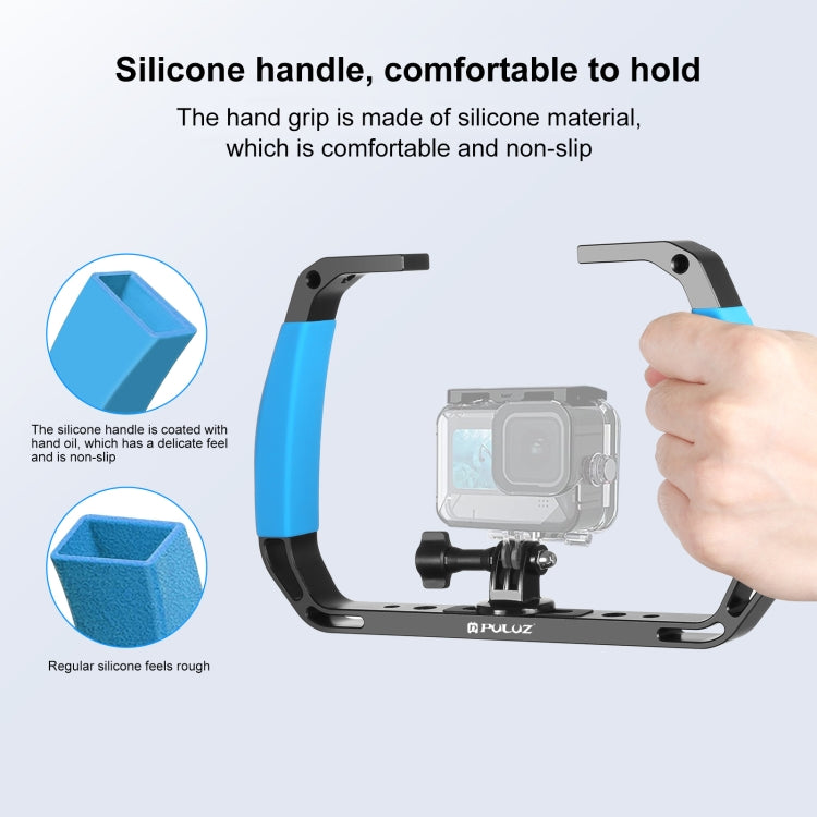 PULUZ Dual Silicone Handles Aluminium Alloy Underwater Diving Rig for GoPro, Other Action Cameras and  Smartphones (Blue)