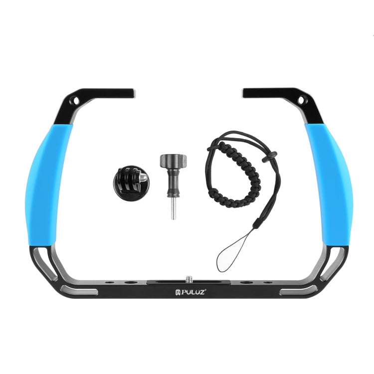 PULUZ Dual Silicone Handles Aluminium Alloy Underwater Diving Rig for GoPro, Other Action Cameras and  Smartphones (Blue)