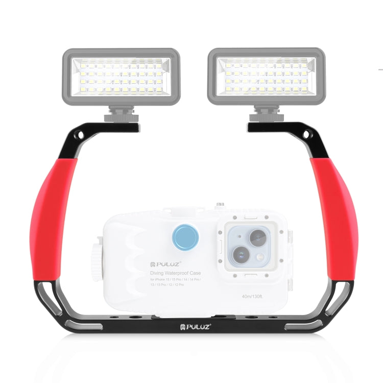 PULUZ Dual Silicone Handles Aluminium Alloy Underwater Diving Rig for GoPro, Other Action Cameras and  Smartphones (Red)