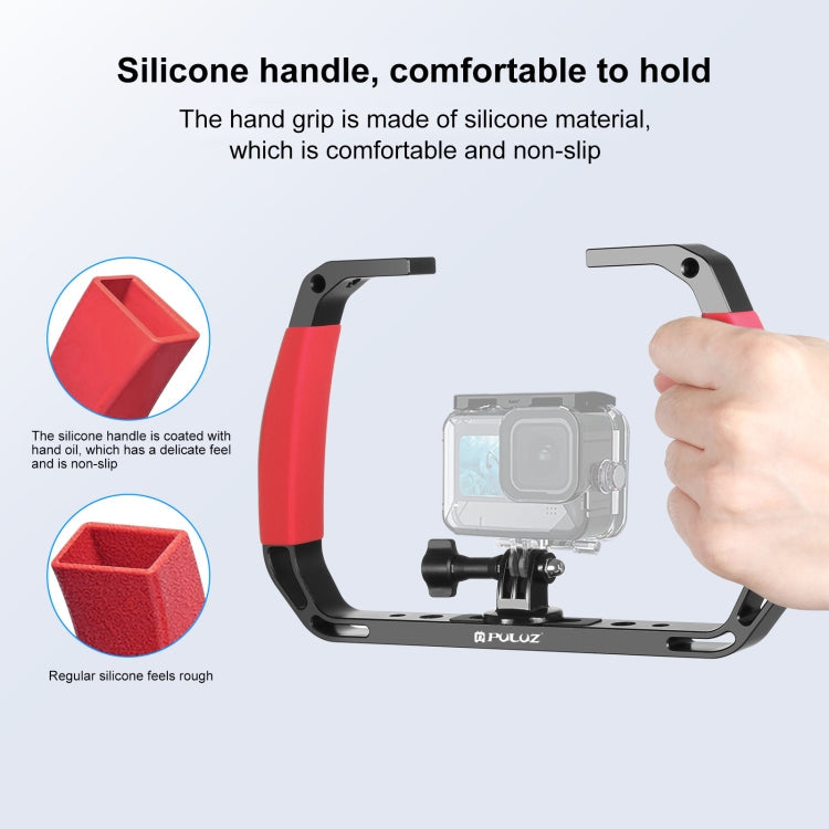 PULUZ Dual Silicone Handles Aluminium Alloy Underwater Diving Rig for GoPro, Other Action Cameras and  Smartphones (Red)