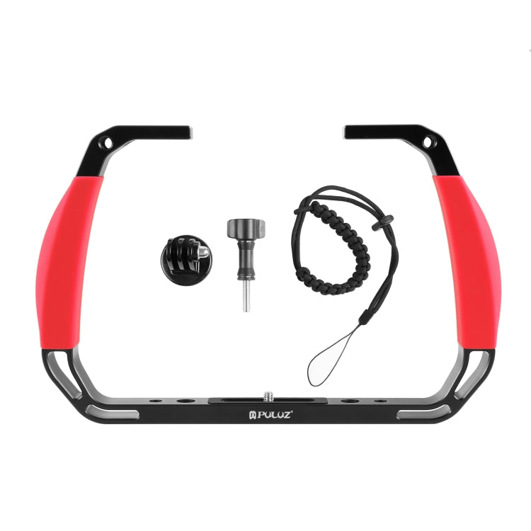 PULUZ Dual Silicone Handles Aluminium Alloy Underwater Diving Rig for GoPro, Other Action Cameras and  Smartphones (Red)