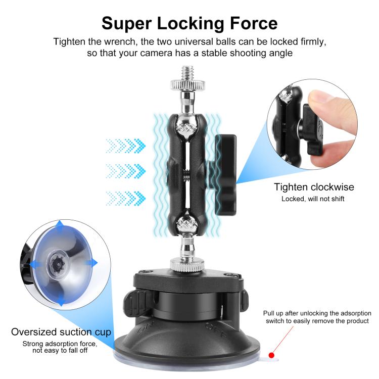 PULUZ Upgraded 1/4 inch Magic Arm Suction Cup Mount, Upgraded 1/4 inch Suction Cup Mount