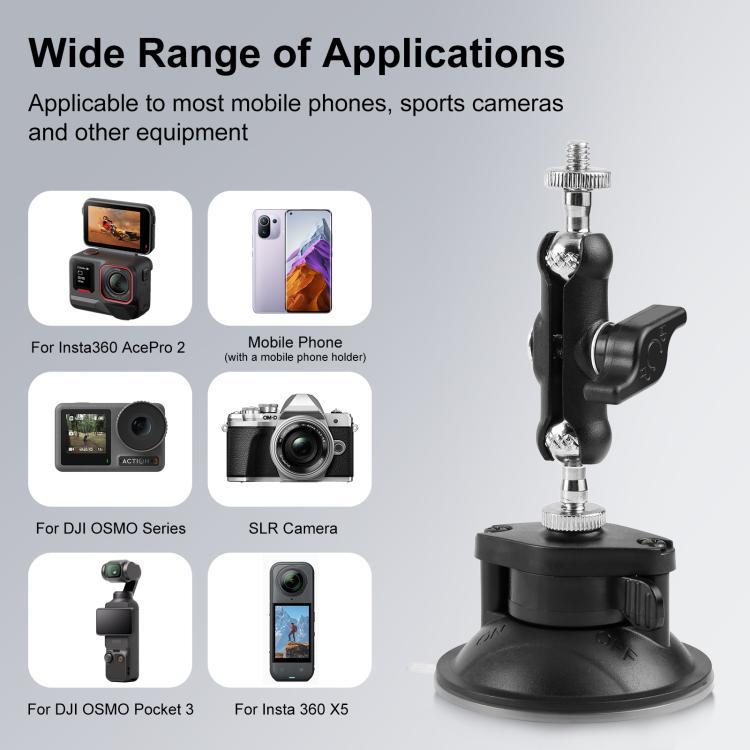 PULUZ Upgraded 1/4 inch Magic Arm Suction Cup Mount, Upgraded 1/4 inch Suction Cup Mount