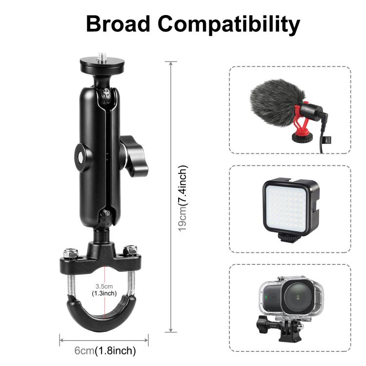 PULUZ Motorcycle Handlebar Fixed Mount U-Bolt Base Holder for GoPro and Other Action Cameras, Handlebar Mount