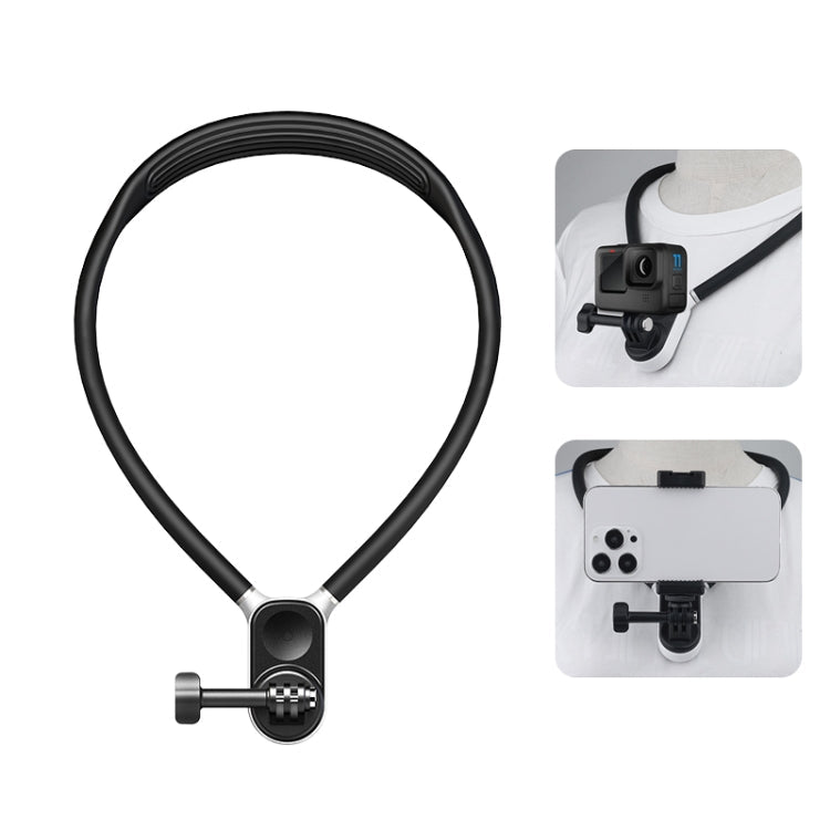 PULUZ Magnetic Silicone Collar Bracket POV View Mount with Phone Clamp for GoPro Action Cameras / Phones (Black)