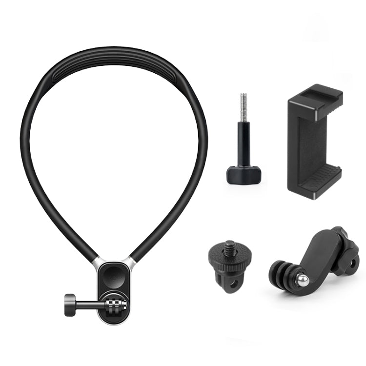 PULUZ Magnetic Silicone Collar Bracket POV View Mount with Phone Clamp for GoPro Action Cameras / Phones (Black)