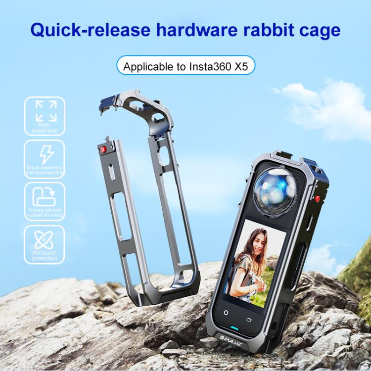 For Insta360 X4 PULUZ Aluminum Alloy Protective Cage Rig Expand Cold Shoe Housing Frame