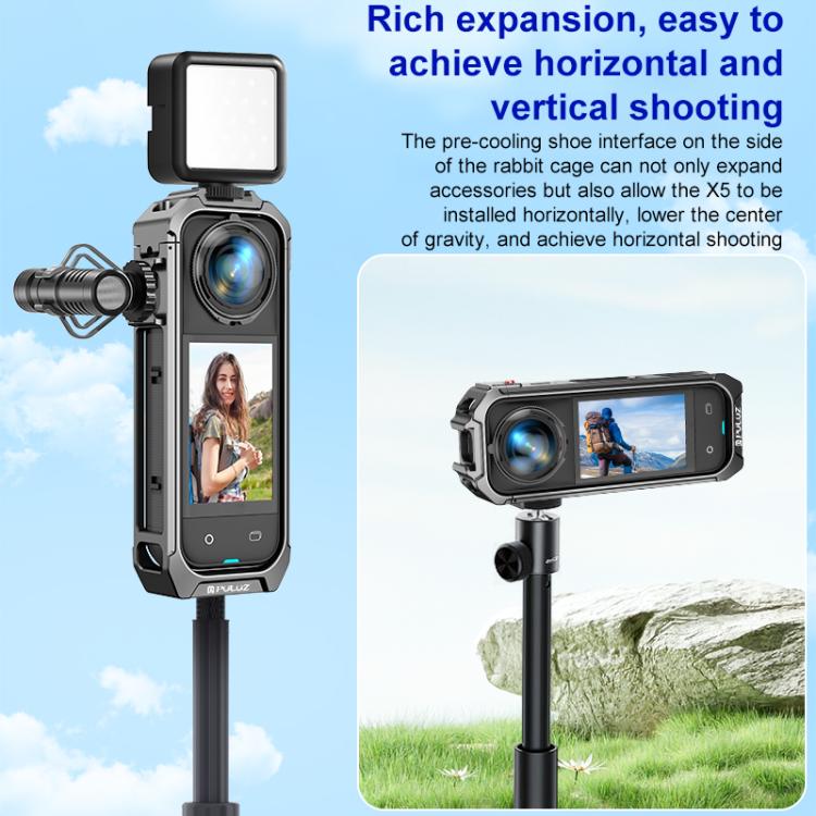 For Insta360 X4 PULUZ Aluminum Alloy Protective Cage Rig Expand Cold Shoe Housing Frame