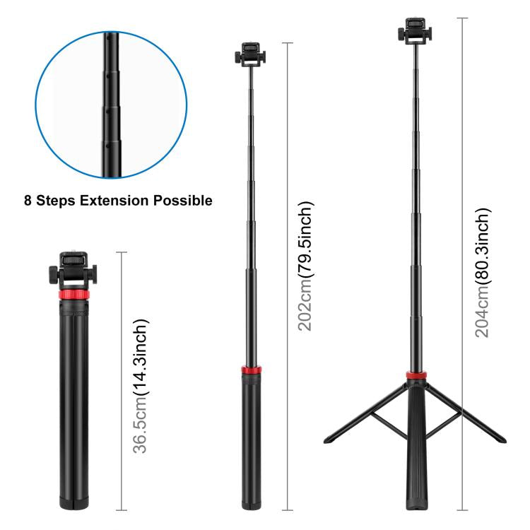 PULUZ 2m 8-section Aluminum Alloy Broadcast Fill Light Bracket Telescopic Tripod