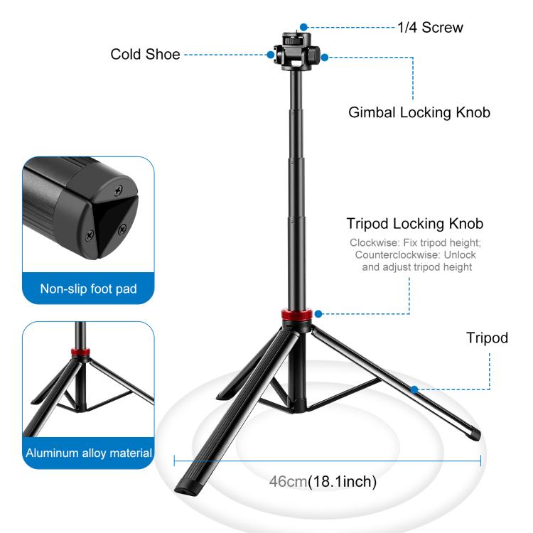 PULUZ 2m 8-section Aluminum Alloy Broadcast Fill Light Bracket Telescopic Tripod