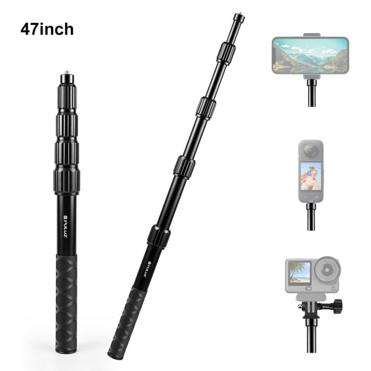 PULUZ 1.2m Aluminum Alloy Invisible Selfie Stick Anti-Shake Vlog Locking Telescopic Extension Monopod, 1.2m  Invisible Selfie Stick