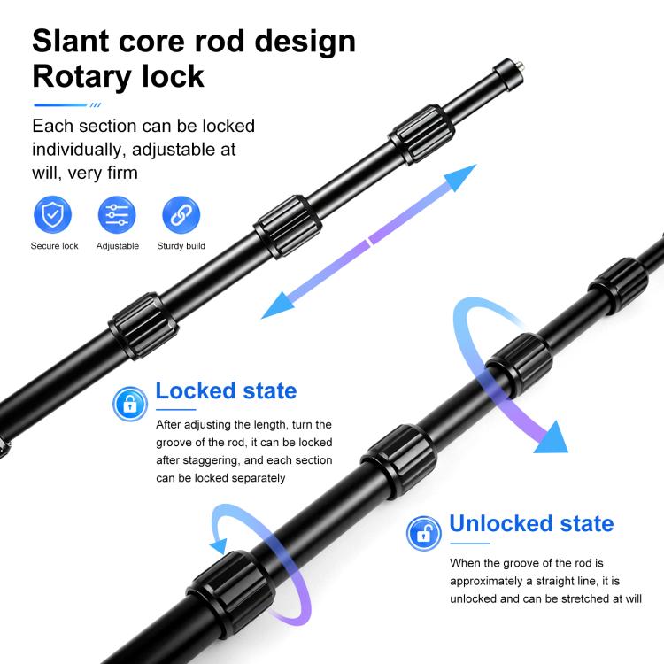 PULUZ 1.2m Aluminum Alloy Invisible Selfie Stick Anti-Shake Vlog Locking Telescopic Extension Monopod, 1.2m  Invisible Selfie Stick