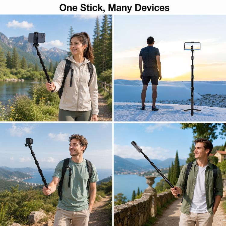 PULUZ 1.2m Aluminum Alloy Invisible Selfie Stick Anti-Shake Vlog Locking Telescopic Extension Monopod, 1.2m  Invisible Selfie Stick