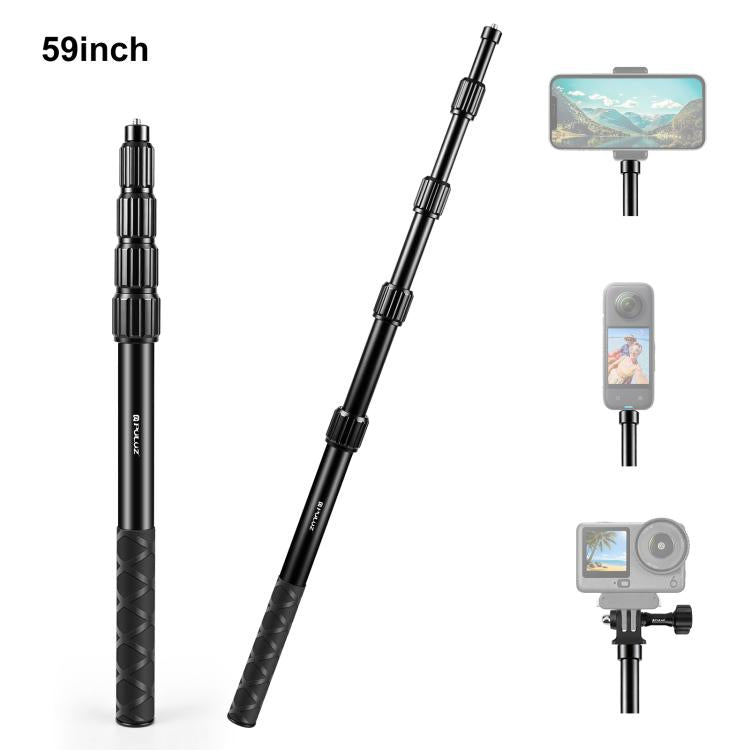 PULUZ 1.5m Aluminum Alloy Invisible Selfie Stick Anti-Shake Vlog Locking Telescopic Extension Monopod