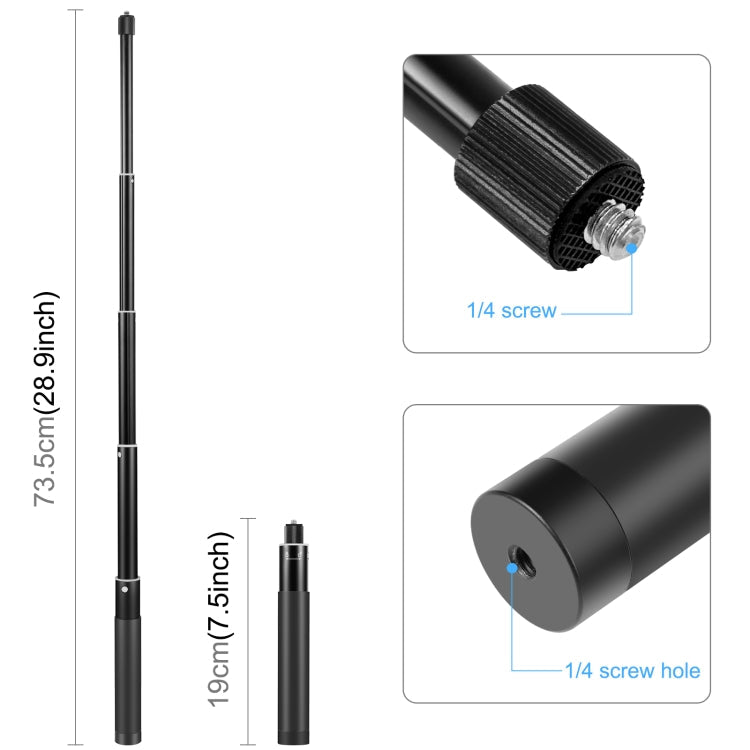 PULUZ 70cm Metal Selfie Stick Monopod with Invisible Adapter Base & Screw for Insta360 One RS / X2 / X3