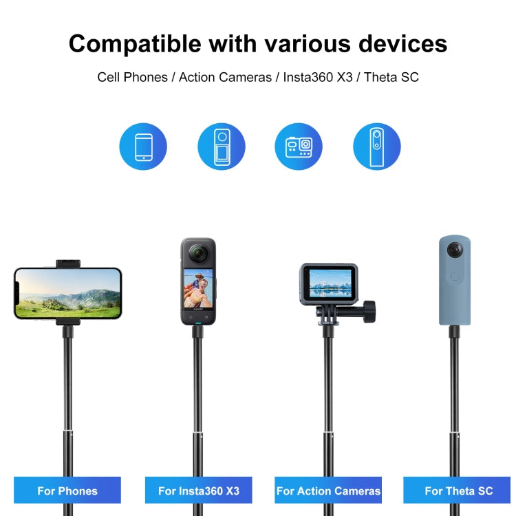 PULUZ 70cm Metal Selfie Stick Monopod with Invisible Adapter Base & Screw for Insta360 One RS / X2 / X3