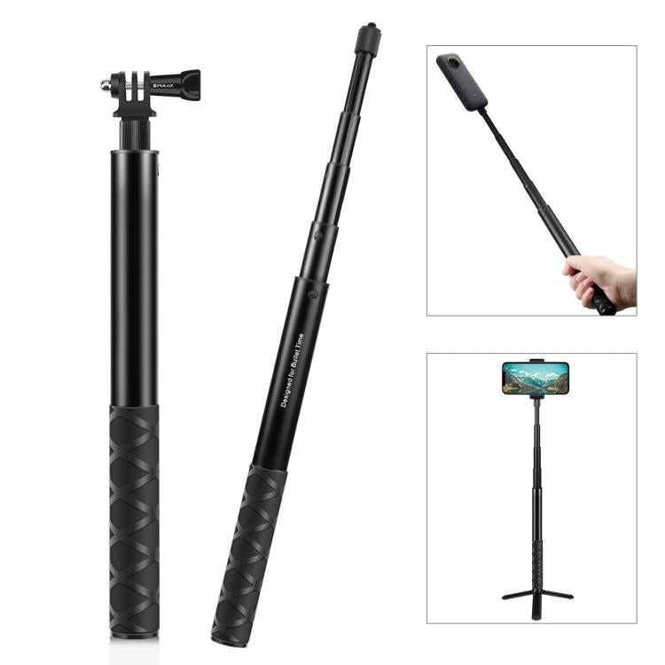 PULUZ 110cm Metal Selfie Stick Monopod with Invisible Adapter Base & Screw for Insta360 One RS / X2 / X3 / X4 / DJI Osmo 360, 110cm Monopod