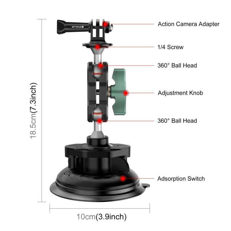PULUZ Magic Arm Strong Suction Cup Aluminum Alloy Mount(Black)