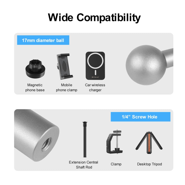 PULUZ Aluminum Alloy 17mm Ball Head Bracket Base Adapter (Silver)