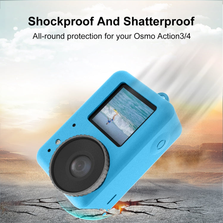 For DJI Osmo Action 4 / 3 PULUZ Silicone Protective Case with Lens Cap (Blue)