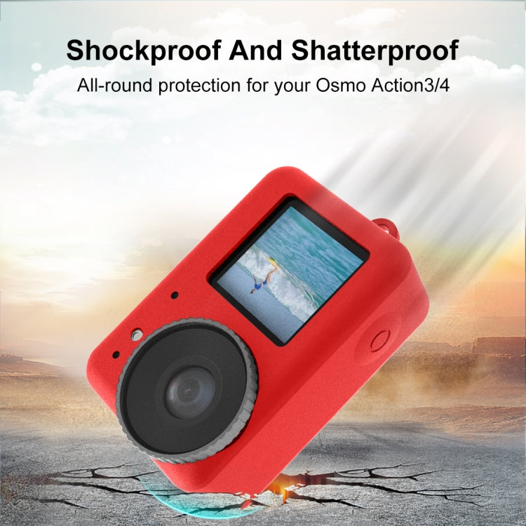 For DJI Osmo Action 4 / 3 PULUZ Silicone Protective Case with Lens Cap (Red)