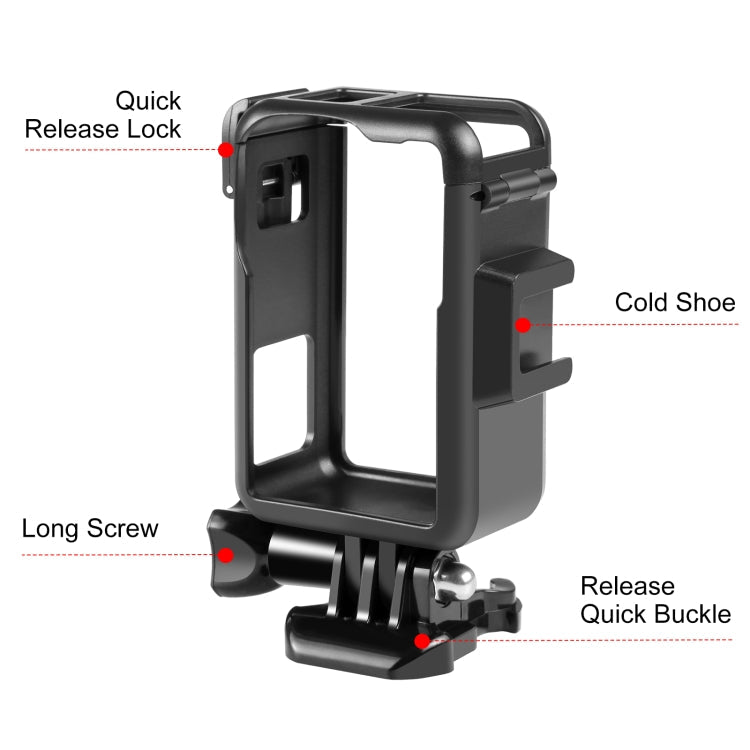 For DJI Osmo Action Pro 5 / 4 / 3 PULUZ Vertical Plastic Protective Frame Cage with Cold Shoes (Black)