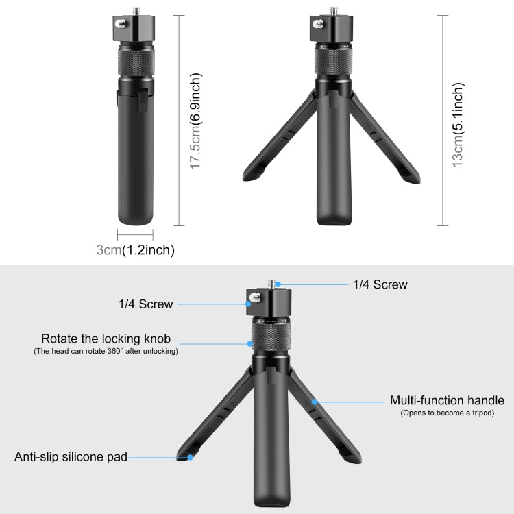 For Insta360 X3 / X4 PULUZ Rotary Handle Desktop Tripod Stand (Black)