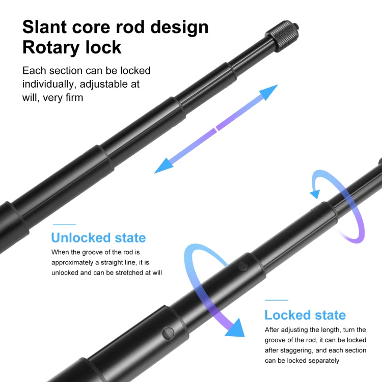 For Insta360 X3 / X4 PULUZ Rotary Handle Desktop Tripod Stand 110cm Selfie Stick Monopod (Black)