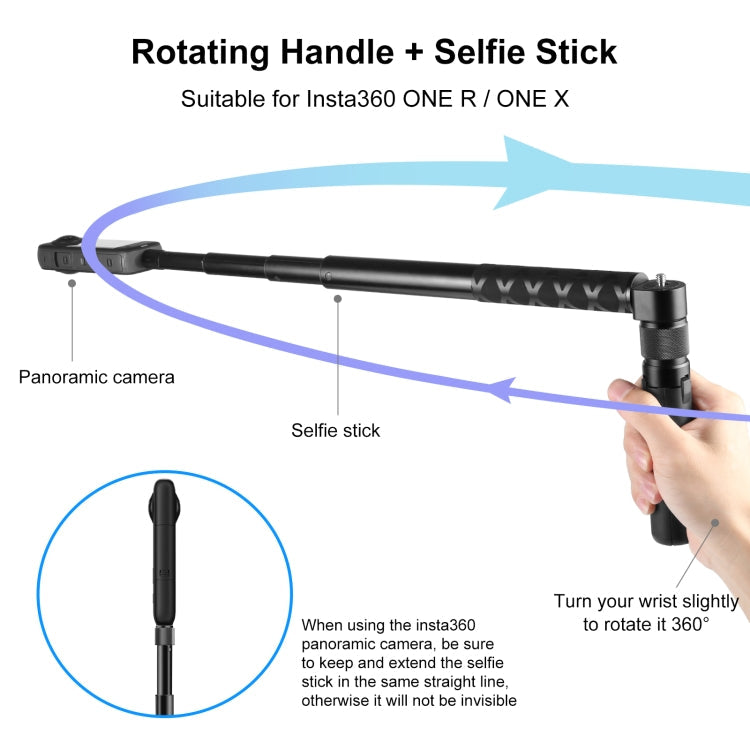 For Insta360 X3 / X4 PULUZ Rotary Handle Desktop Tripod Stand 110cm Selfie Stick Monopod (Black)