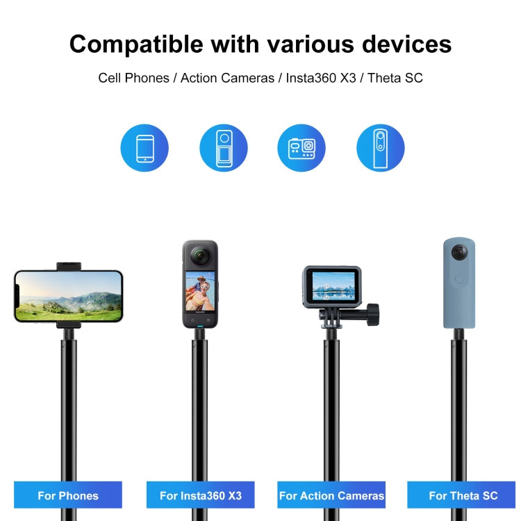 For Insta360 X3 / X4 PULUZ Rotary Handle Desktop Tripod Stand 110cm Selfie Stick Monopod (Black)