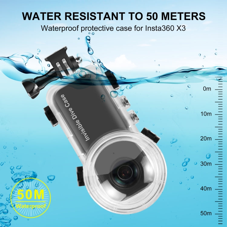 For Insta360 X3 PULUZ Invisible Dive Case 50m Waterproof Sealed Case (Transparent)