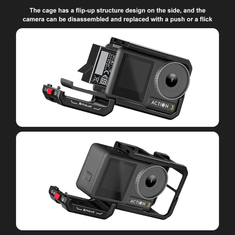 For DJI Osmo Action 5 Pro / 4 / 3 PULUZ All-inclusive Aluminum Alloy Cage Expansion Adapter Frame with Lens Cover, For DJI Osmo Action 5 Pro / 4 / 3