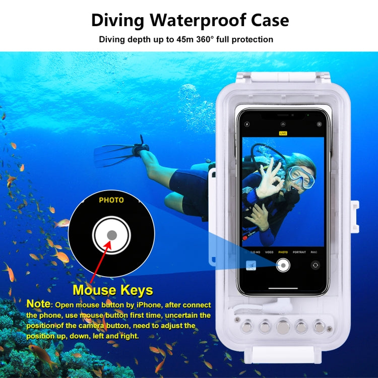 PULUZ 45m/147ft Waterproof Diving Case Photo Video Taking Underwater Housing Cover for iPhone 14 Series, iPhone 13 Series, iPhone 12 Series, iPhone 11 Series, iPhone X Series, iPhone 8 & 7, iPhone 6s, iOS 13.0 or Above Version iPhone                   ...