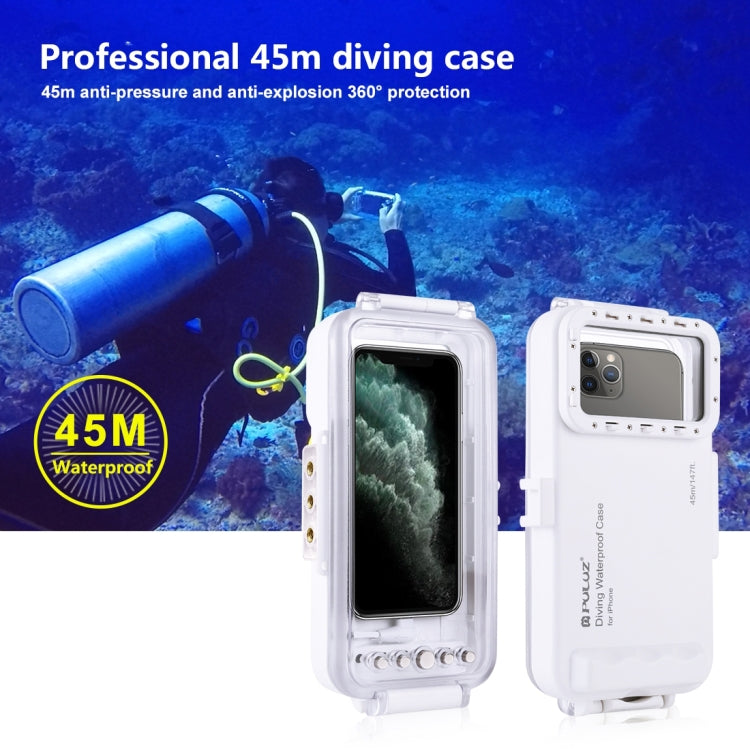 PULUZ 45m/147ft Waterproof Diving Case Photo Video Taking Underwater Housing Cover for iPhone 14 Series, iPhone 13 Series, iPhone 12 Series, iPhone 11 Series, iPhone X Series, iPhone 8 & 7, iPhone 6s, iOS 13.0 or Above Version iPhone                   ...